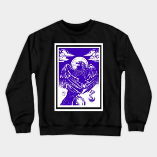 The Raven's Gift - White Outline, Blue Version Crewneck Sweatshirt